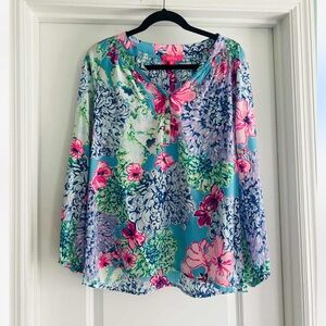 🌺 EUC Lilly Pulitzer 100% Silk Elsa Top In Special Delivery Size M